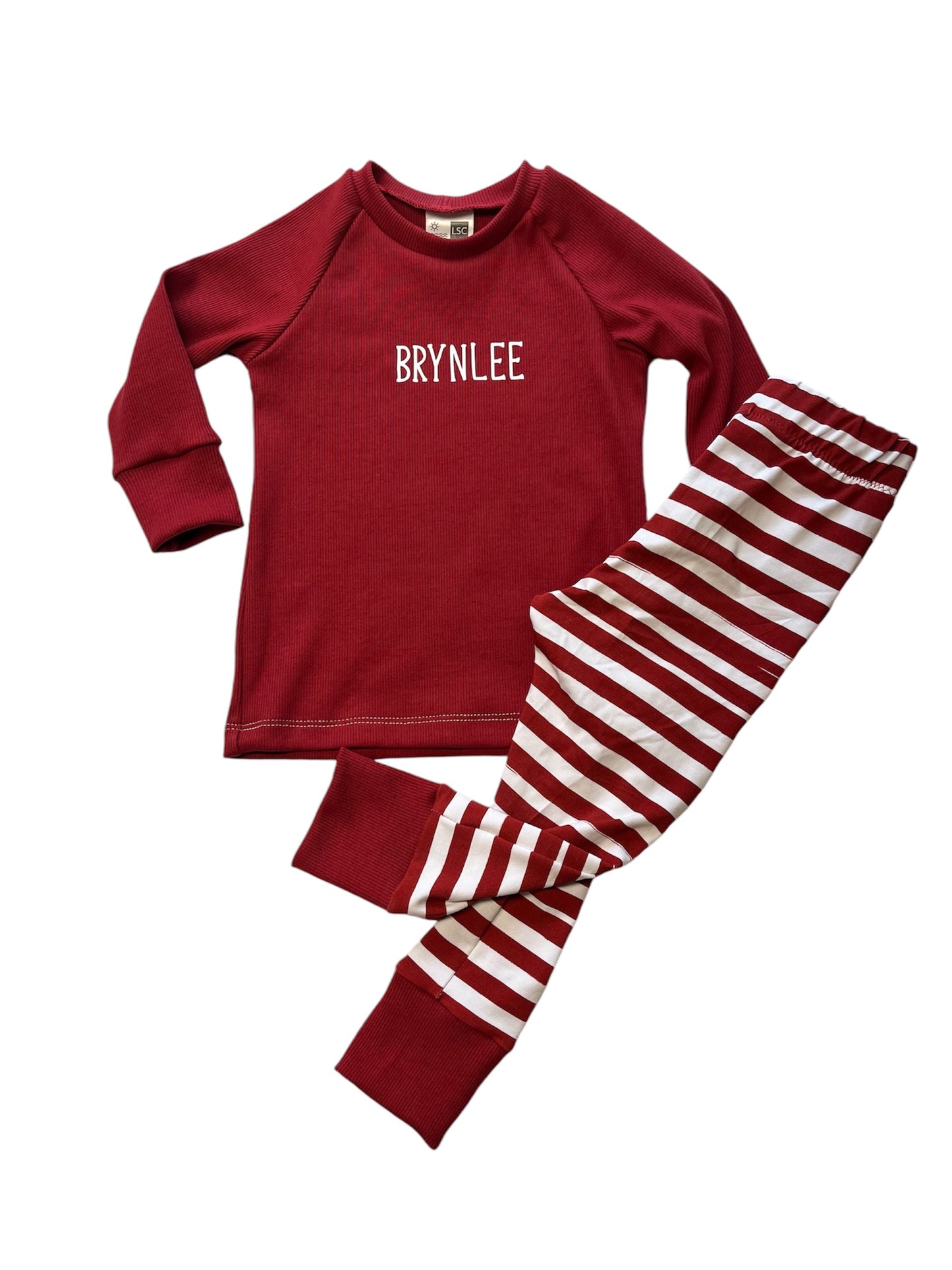 Pajama Set - Raglan top long sleeve and pj bottoms with name on the top!