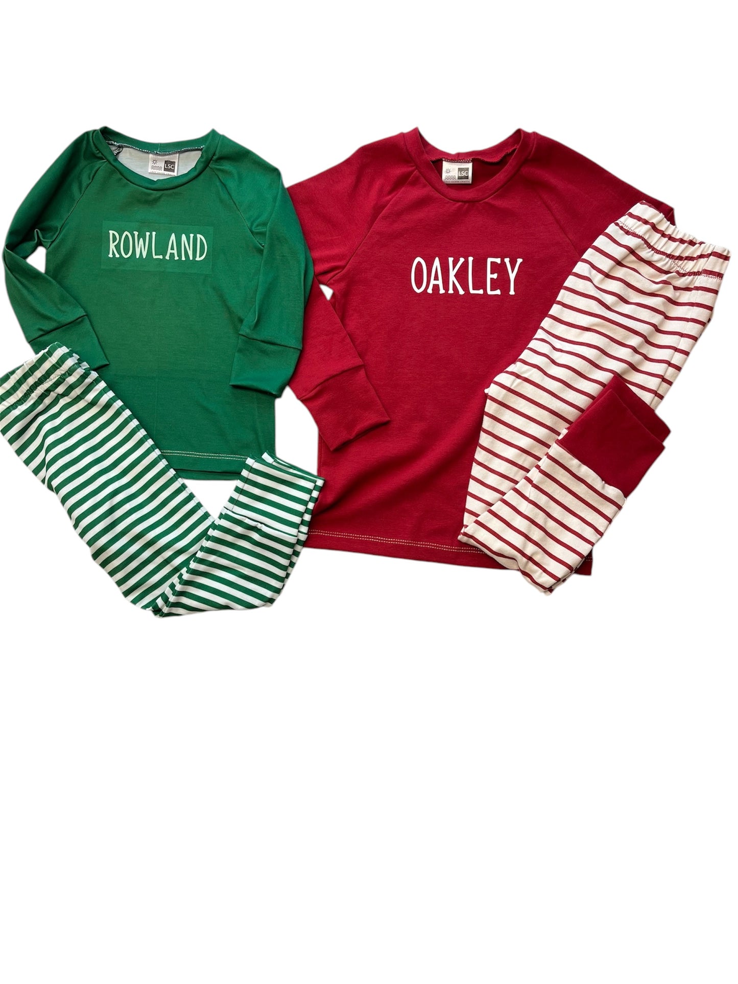 Pajama Set - Raglan top long sleeve and pj bottoms with name on the top!