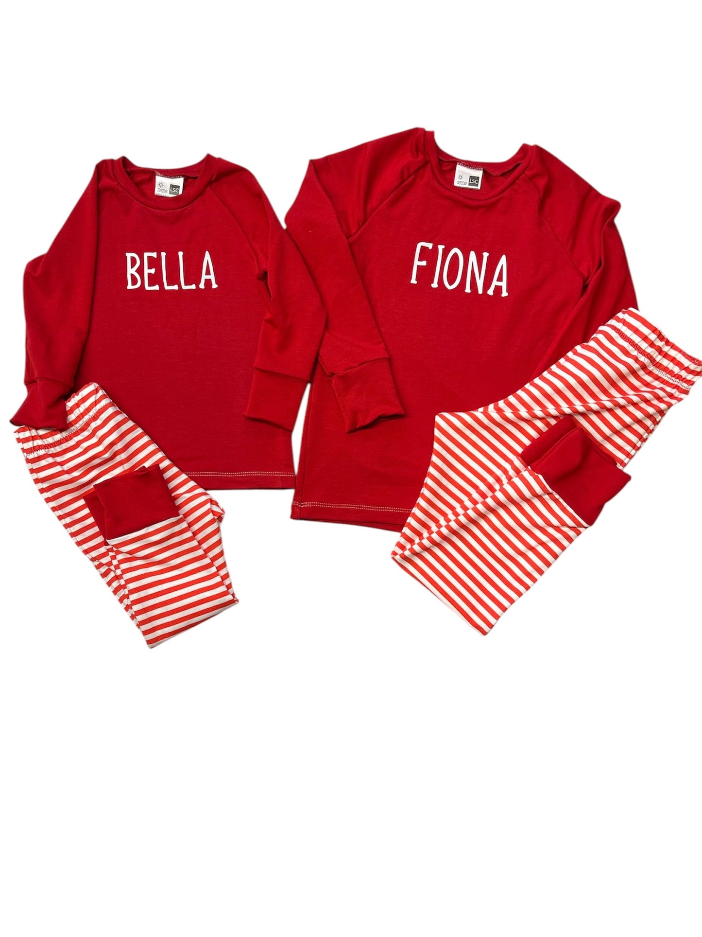 Pajama Set - Raglan top long sleeve and pj bottoms with name on the top!