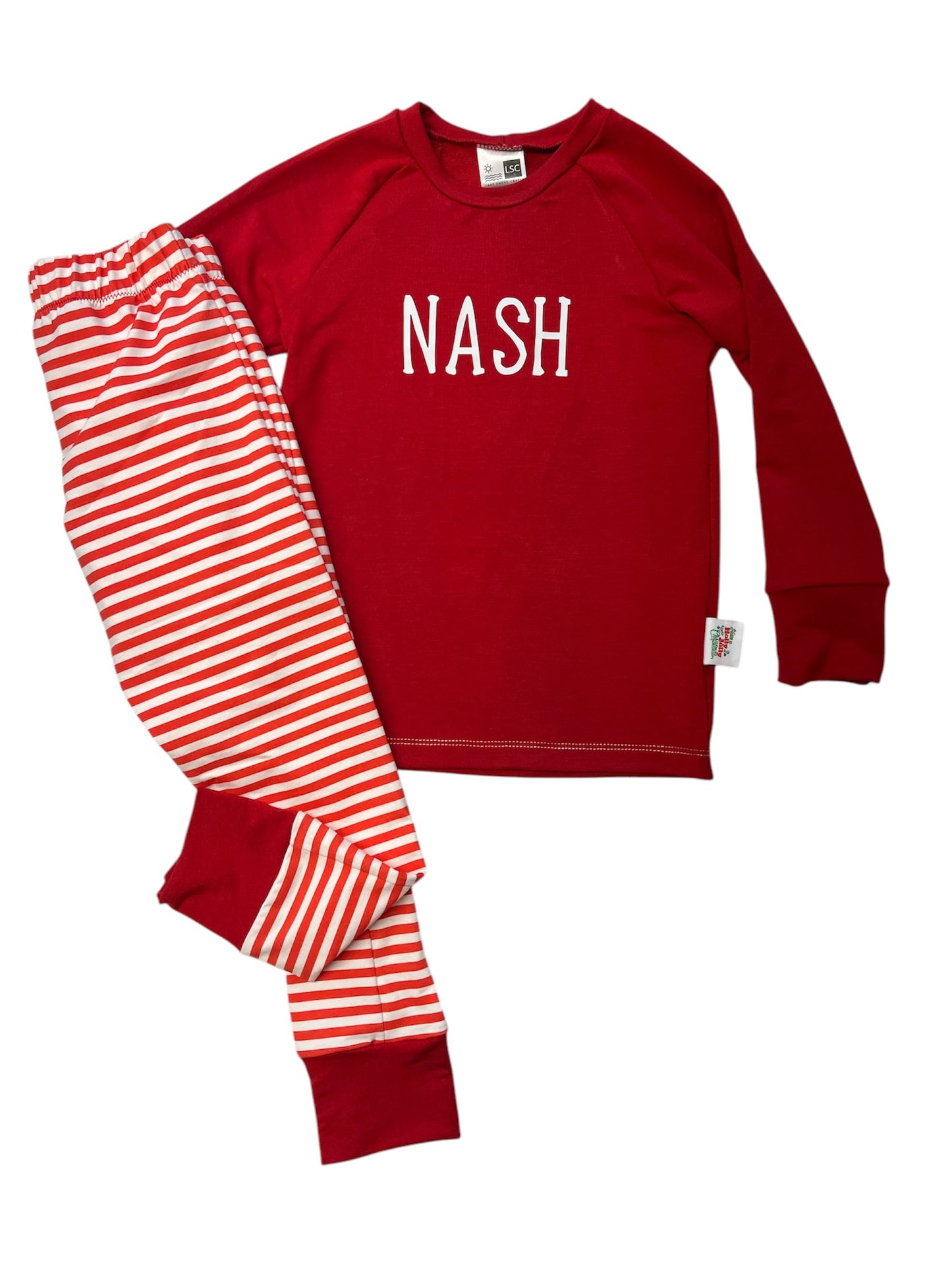 Pajama Set - Raglan top long sleeve and pj bottoms with name on the top!