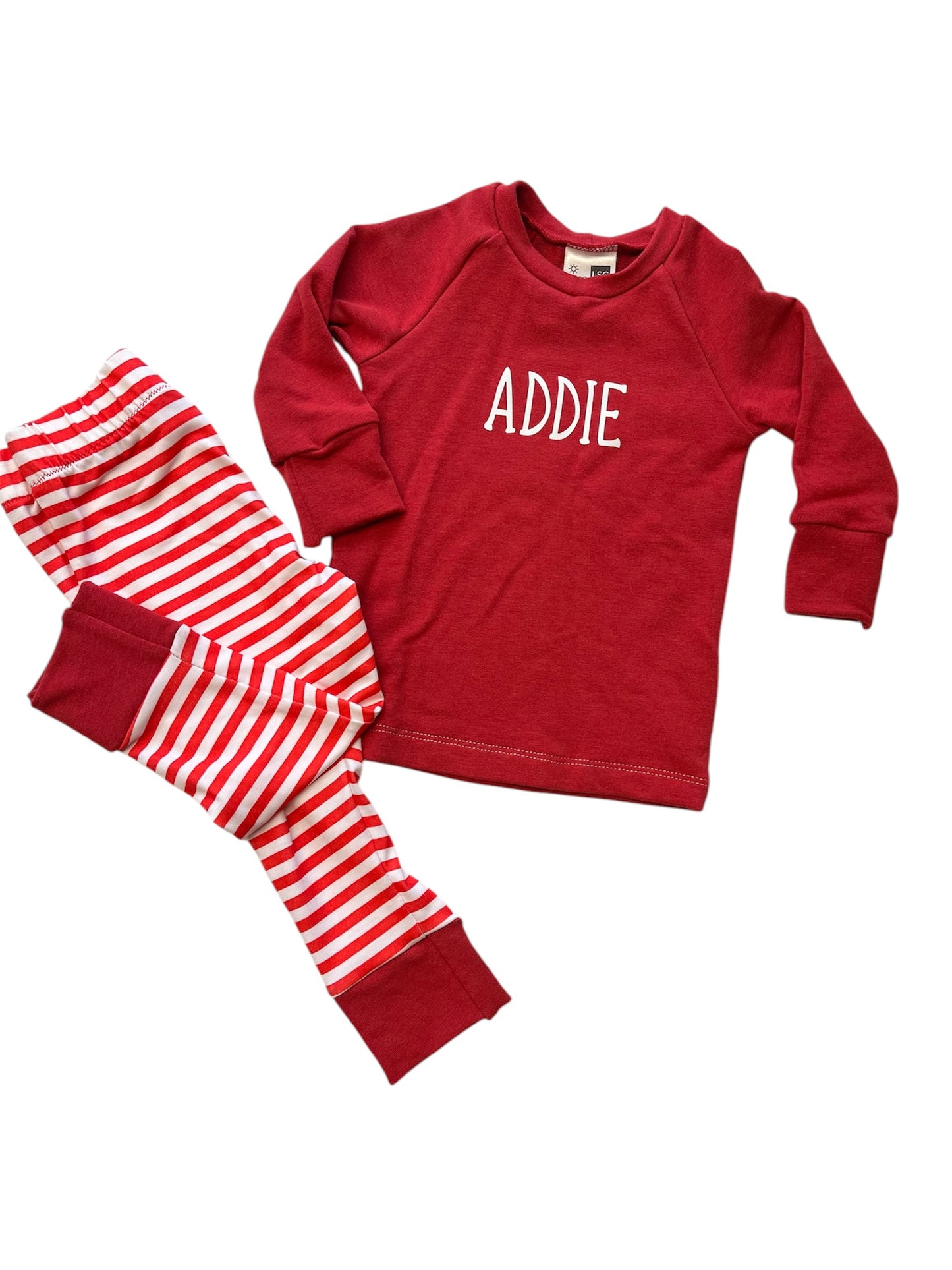 Pajama Set - Raglan top long sleeve and pj bottoms with name on the top!