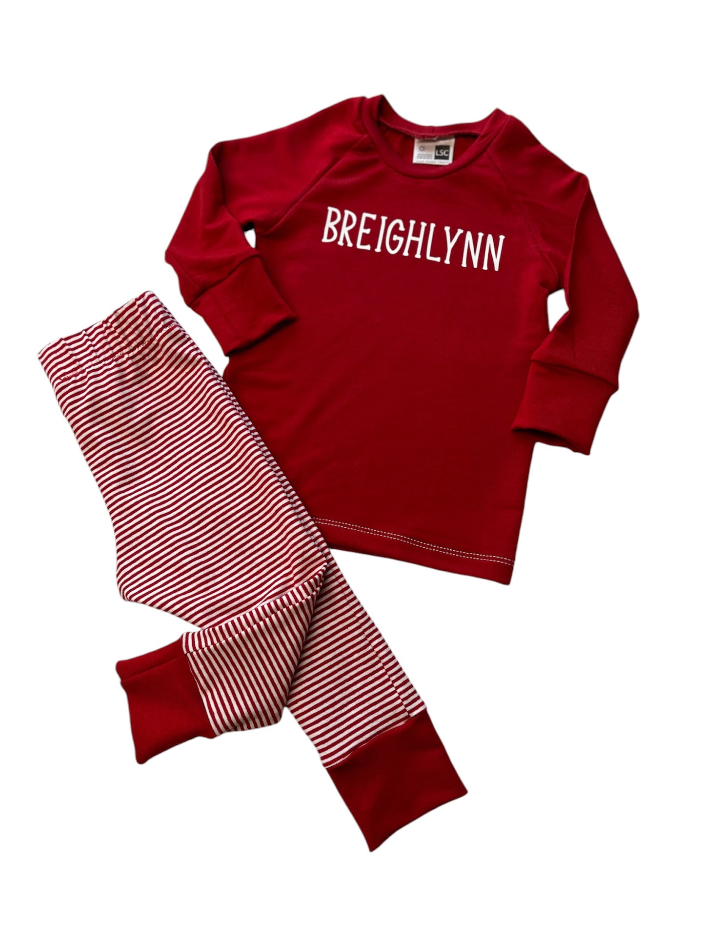 Pajama Set - Raglan top long sleeve and pj bottoms with name on the top!