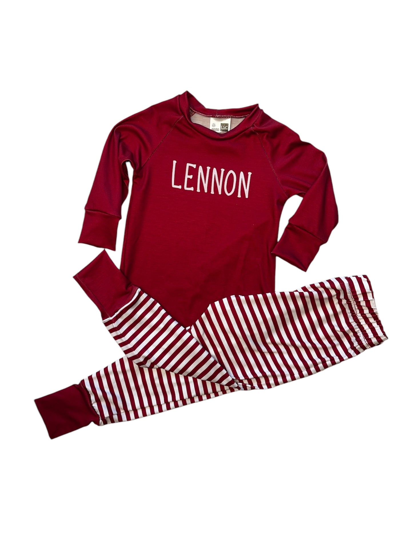 Pajama Set - Raglan top long sleeve and pj bottoms with name on the top!