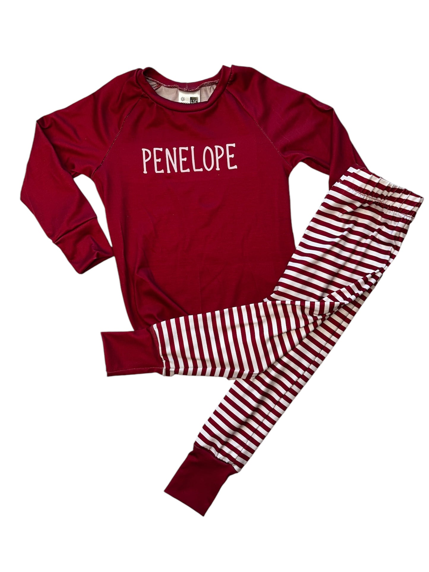 Pajama Set - Raglan top long sleeve and pj bottoms with name on the top!