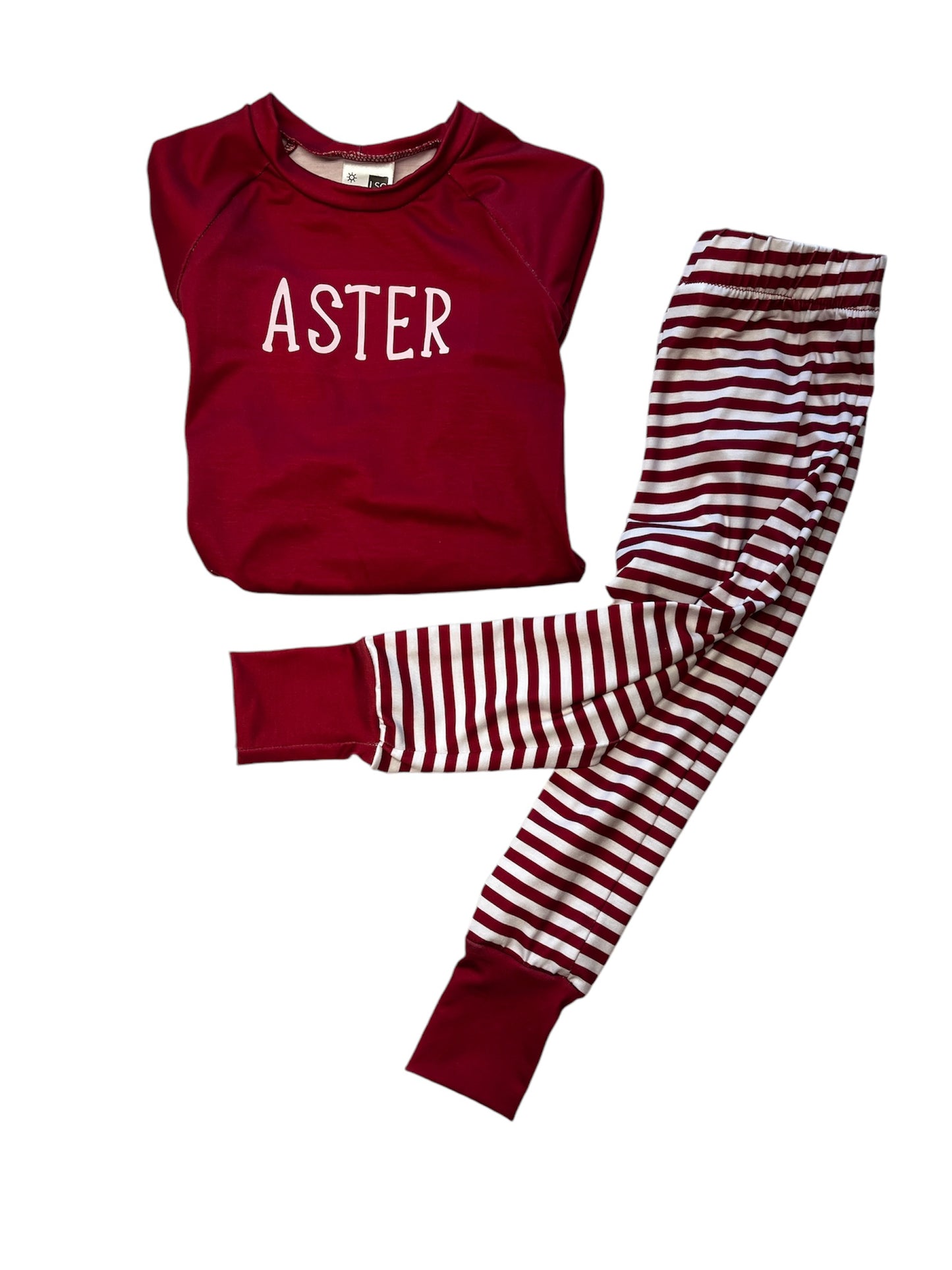 Pajama Set - Raglan top long sleeve and pj bottoms with name on the top!