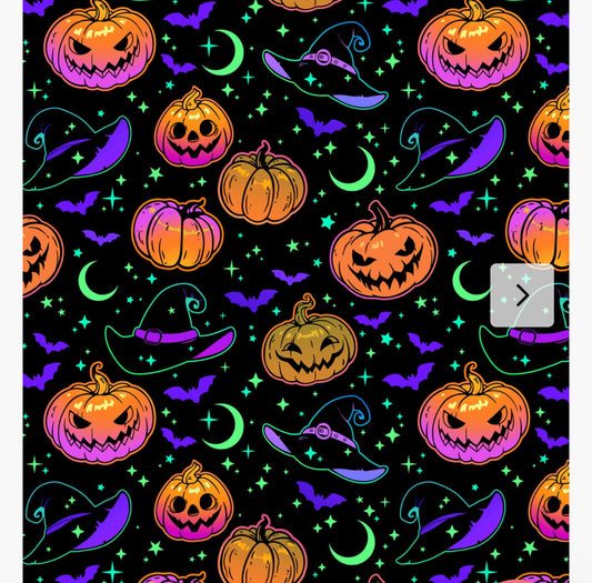 Halloween - Neon Black/Orange/Purple Pumpkins/Witch Hat Exclusive Print