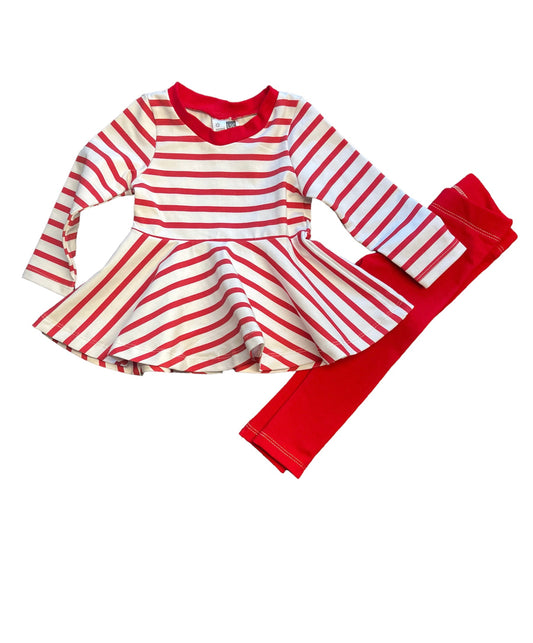 Valentine - Red Striped Top and Red Solid Leggings $40