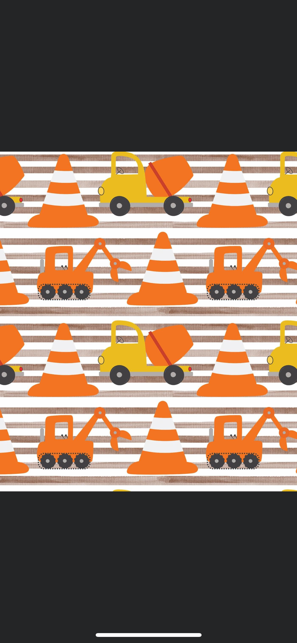 Dump trucks, cones Orange, yellow, black, white