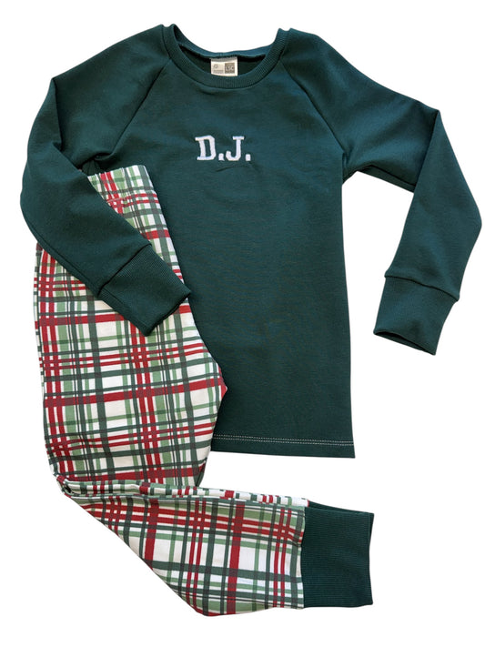 Pajama Set - Raglan top long sleeve and PJ bottoms with name on the top!