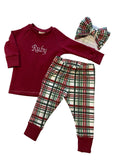 Pajama Set - Raglan top long sleeve and PJ bottoms with name on the top!   (Embroidered)