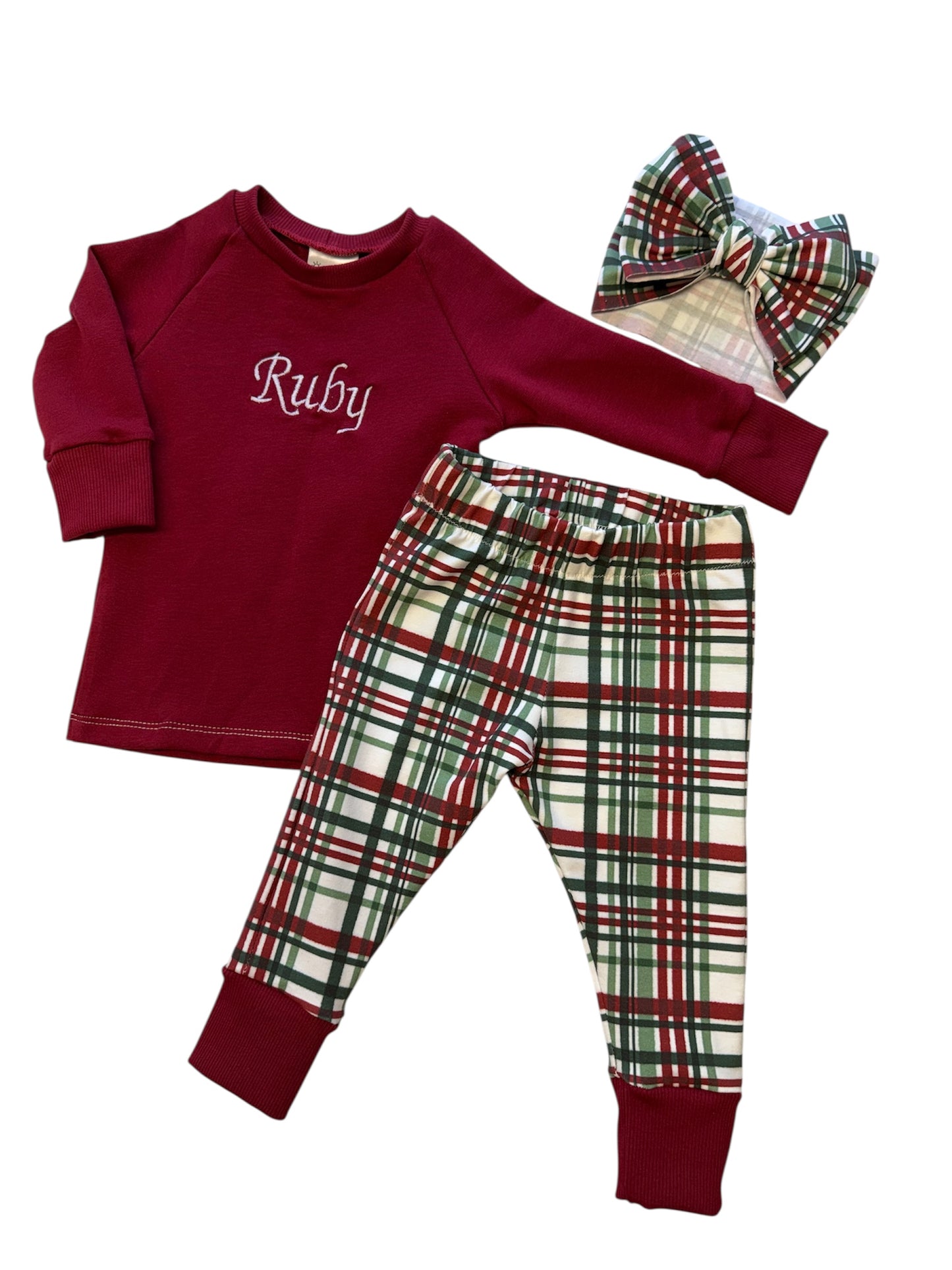 Pajama Set - Raglan top long sleeve and PJ bottoms with name on the top!