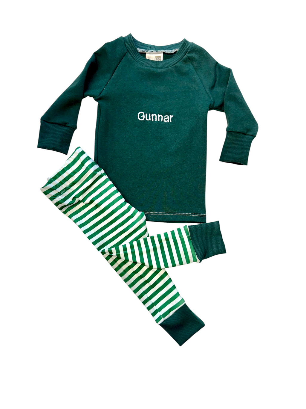 Pajama Set - Raglan top long sleeve and PJ bottoms with name on the top!   (Embroidered)
