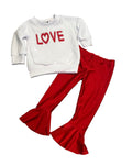 Valentine - white sweater with LOVE and red bell bottoms